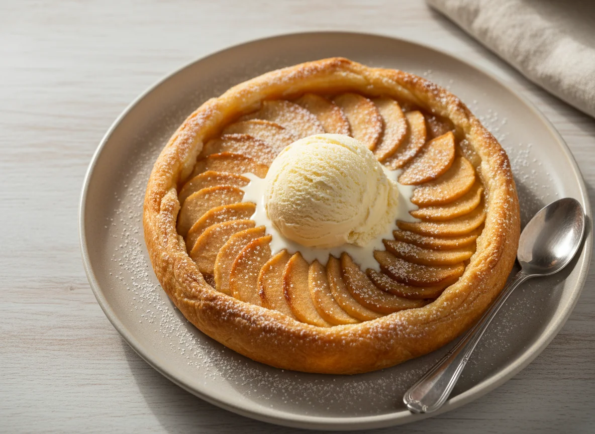 Tarta de manzana con helado de vainilla photo