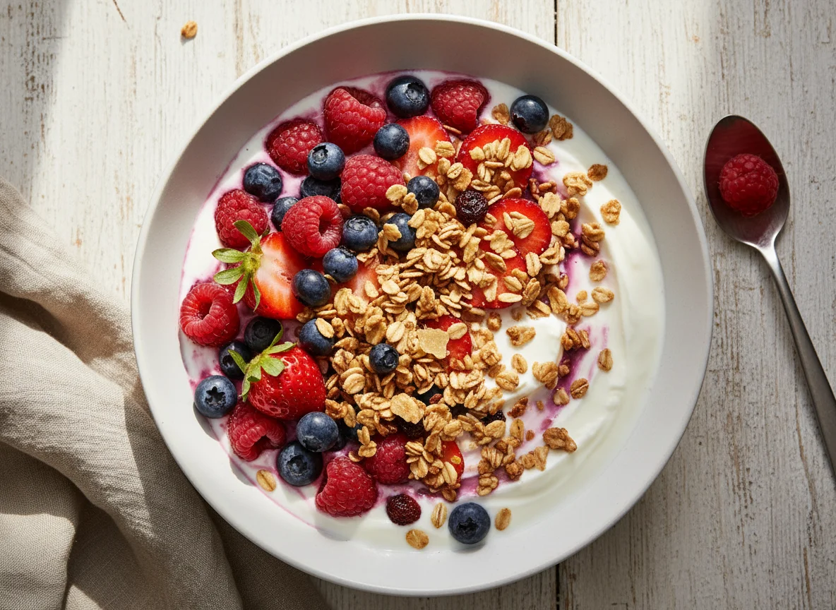 Tazón de yogur con frutos rojos y granola photo