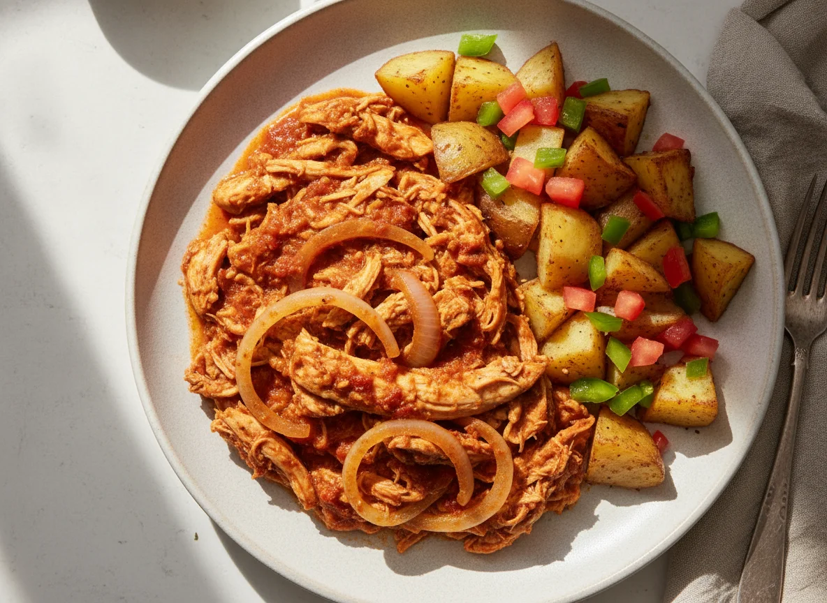 Tinga de pollo con guarnición de verduras photo