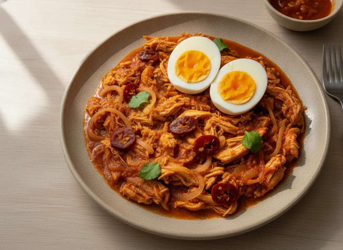 Tinga de pollo con huevo cocido photo