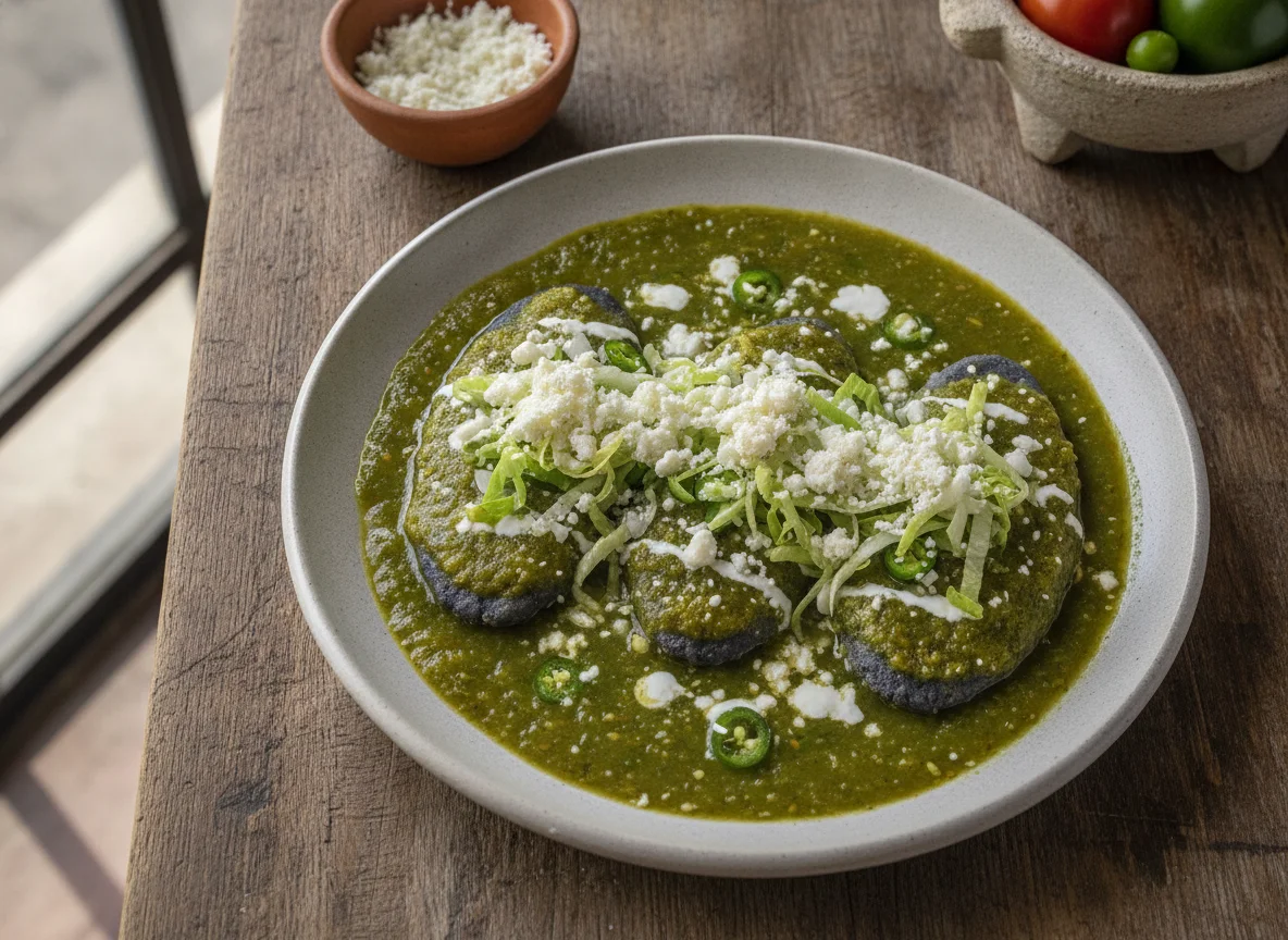 Tlacoyitos ahogados en salsa verde photo