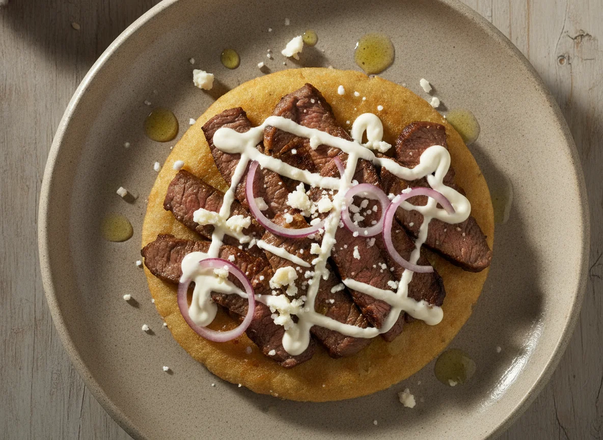 Tlacoyo con carne y crema photo
