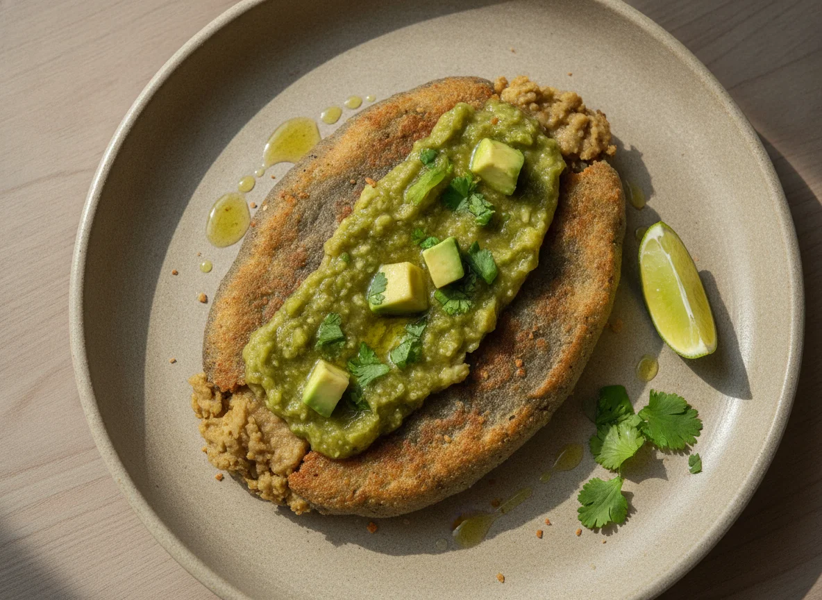 Tlacoyo de haba con salsa verde photo
