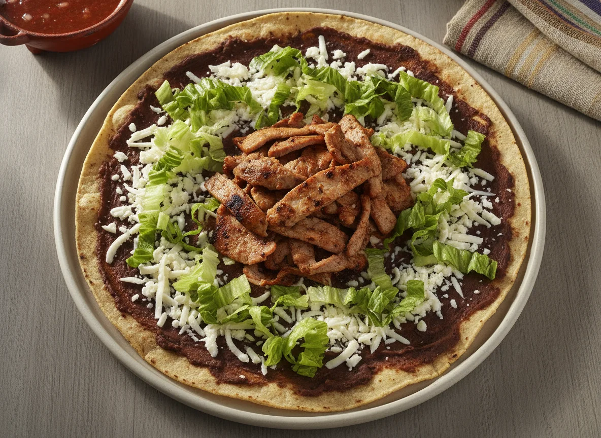 Tlayuda con carne y lechuga photo