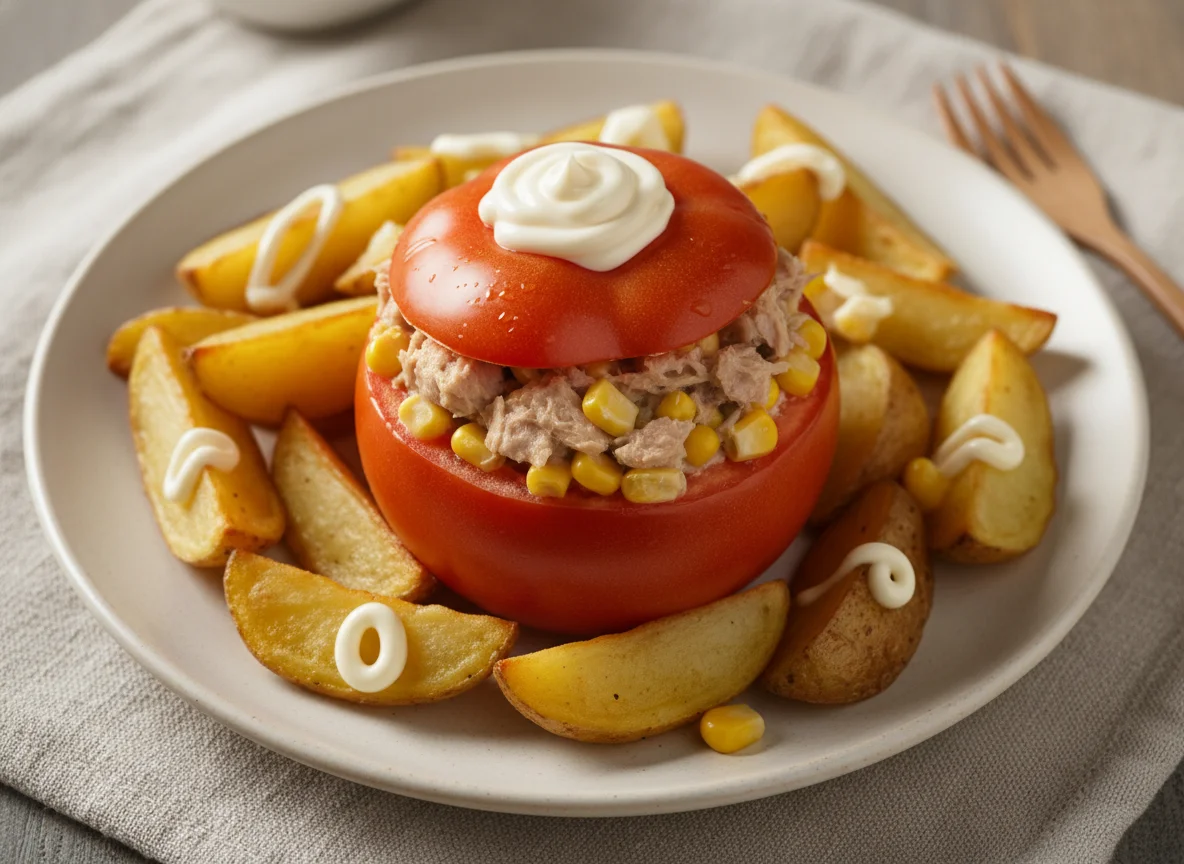 Tomate relleno con papas asadas photo