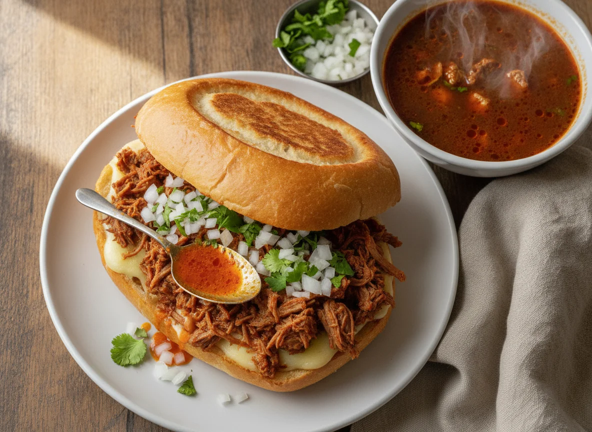 Torta de Birria con Consomé photo