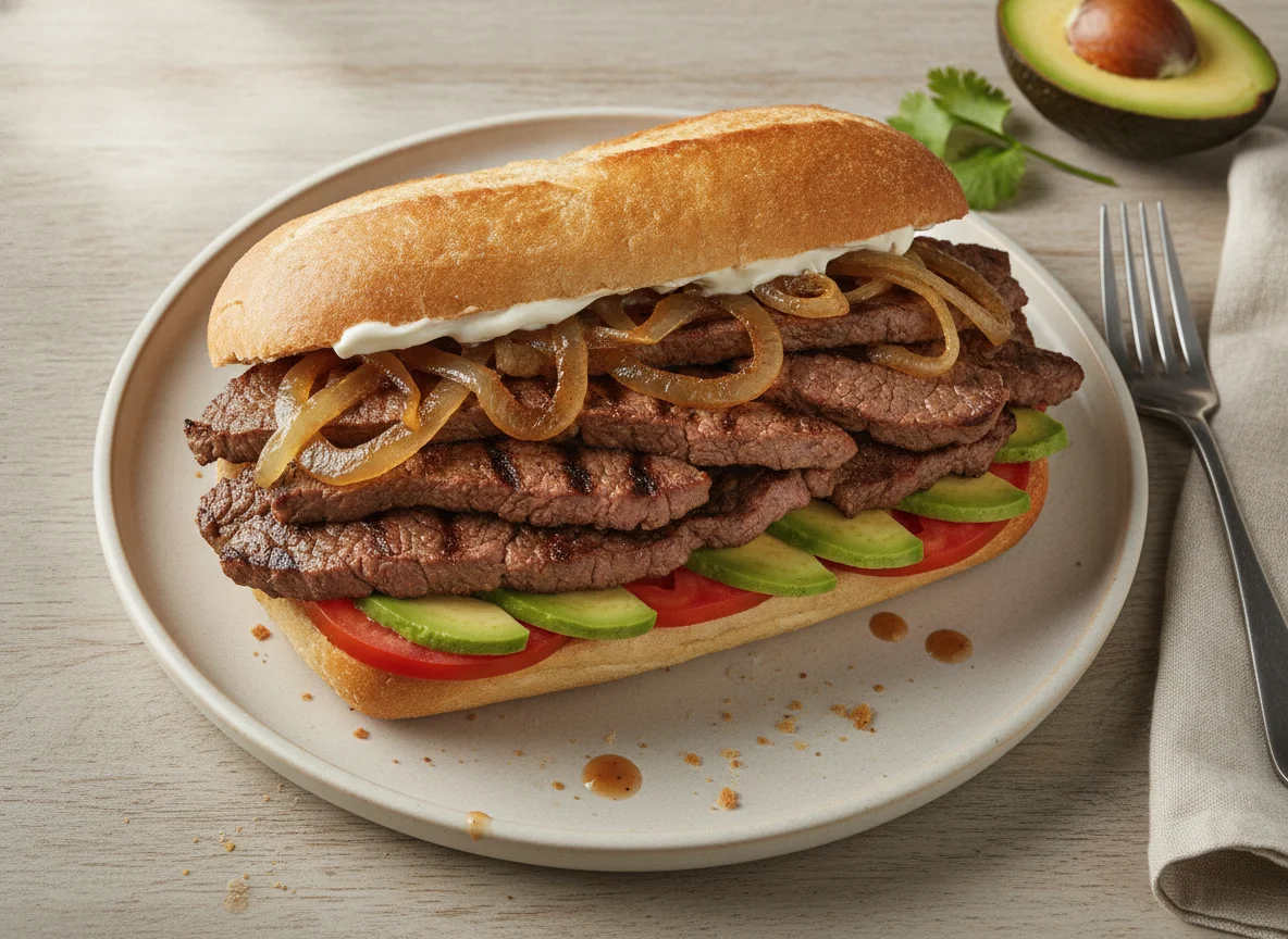 Torta de bistec con cebolla caramelizada photo