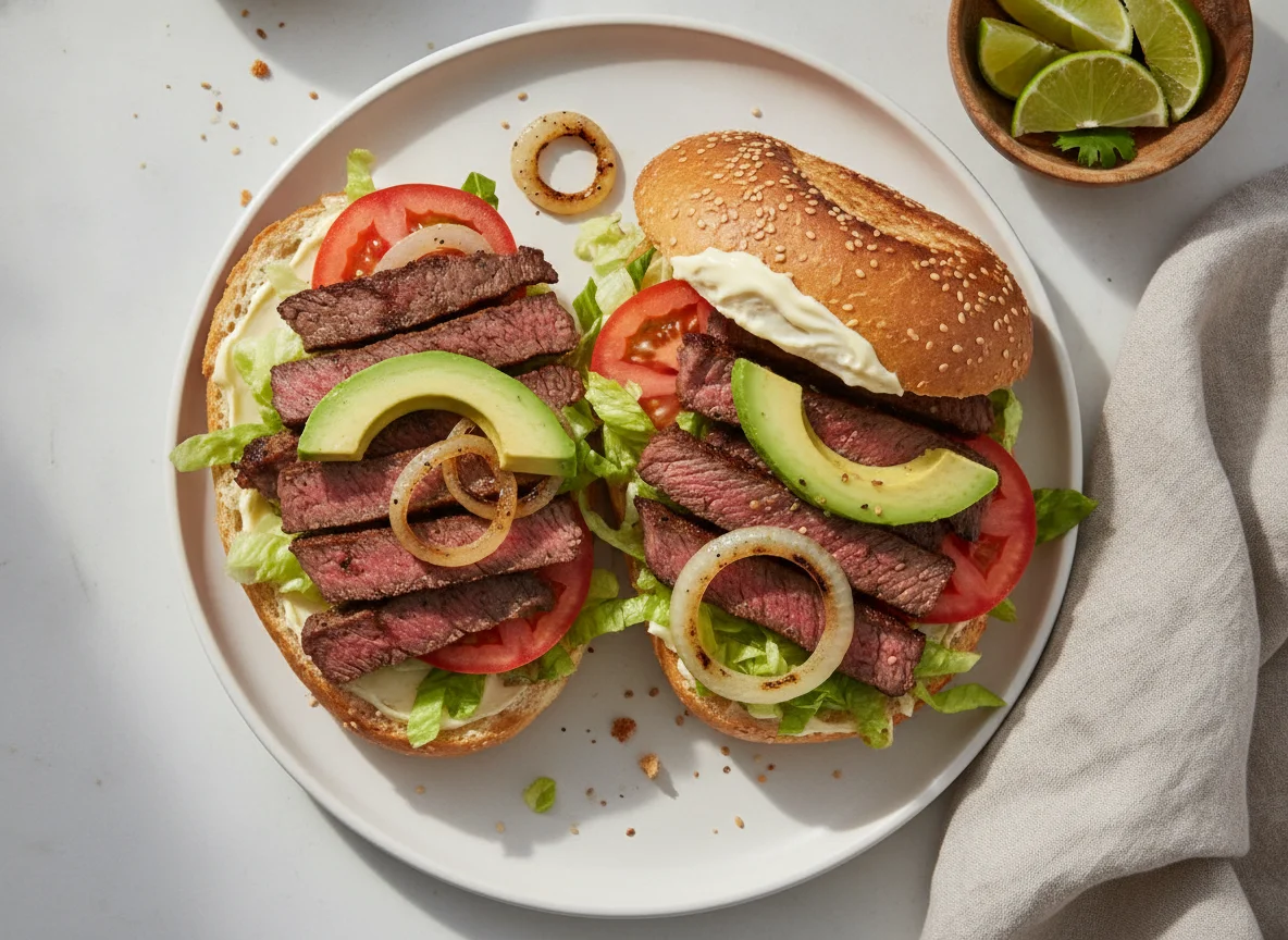 Torta de carne asada con aguacate photo