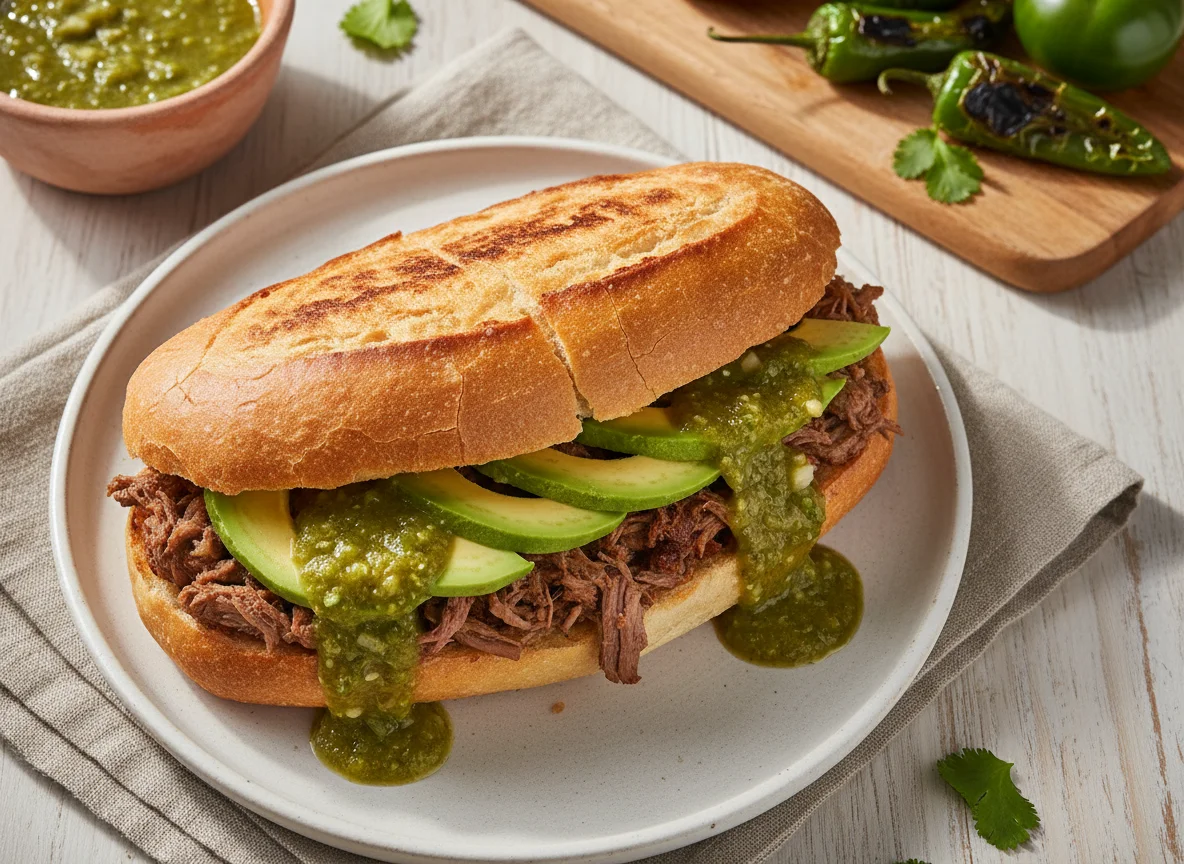 Torta de carne con aguacate y salsa photo