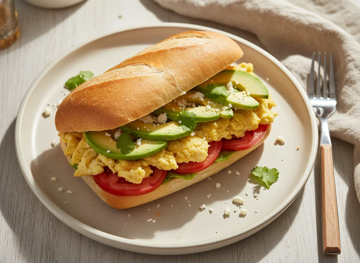 Torta de huevo con aguacate y tomate photo