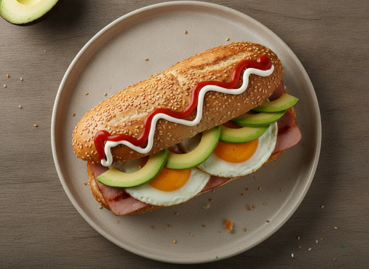 Torta de huevo con jamón y aguacate photo