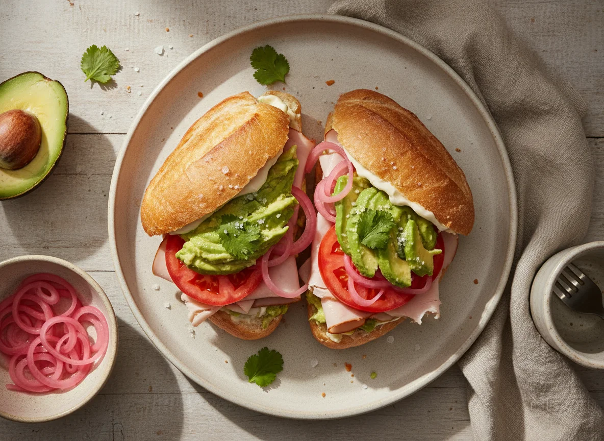 Torta de jamón con aguacate y tomate photo