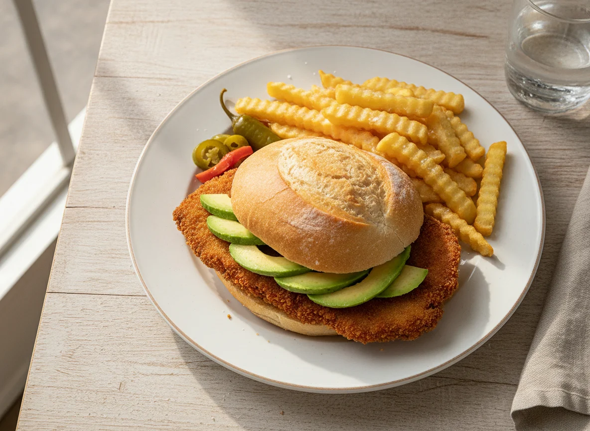 Torta de milanesa con papas y aguacate photo