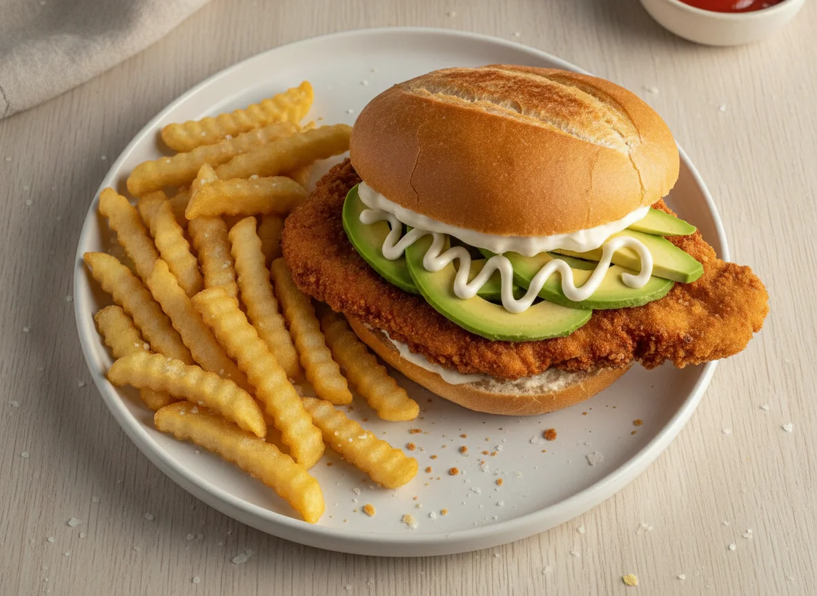 Torta de milanesa de pollo con papas fritas photo