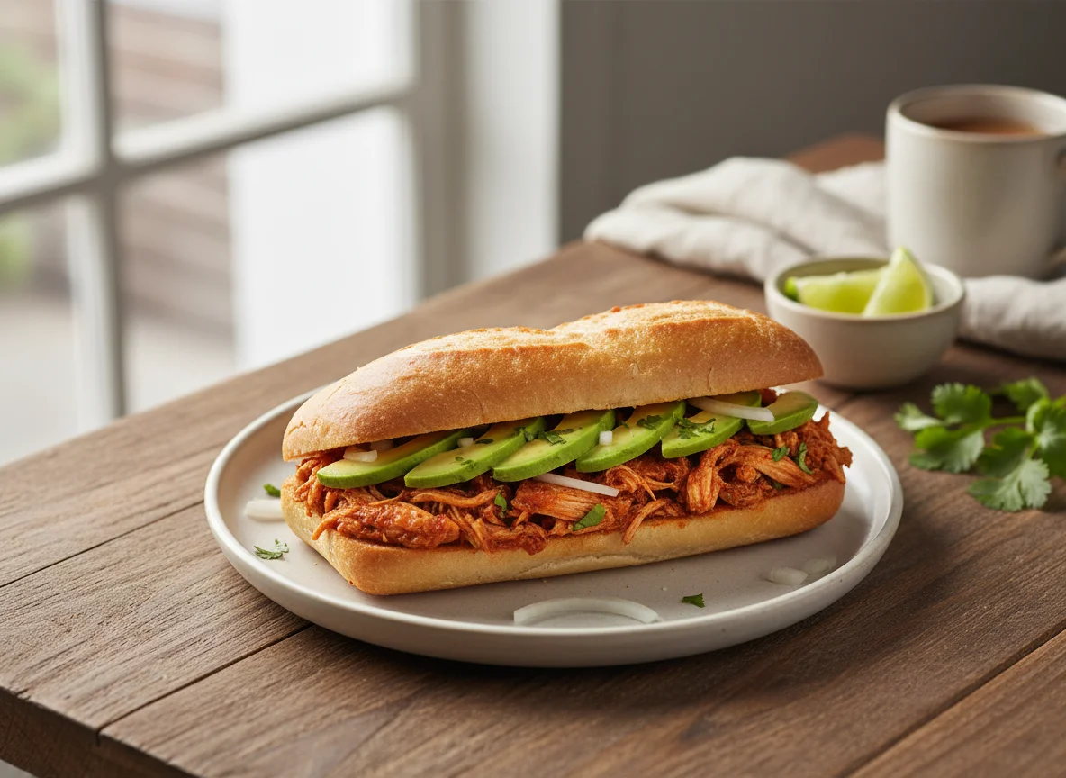 Torta de tinga de pollo con aguacate photo