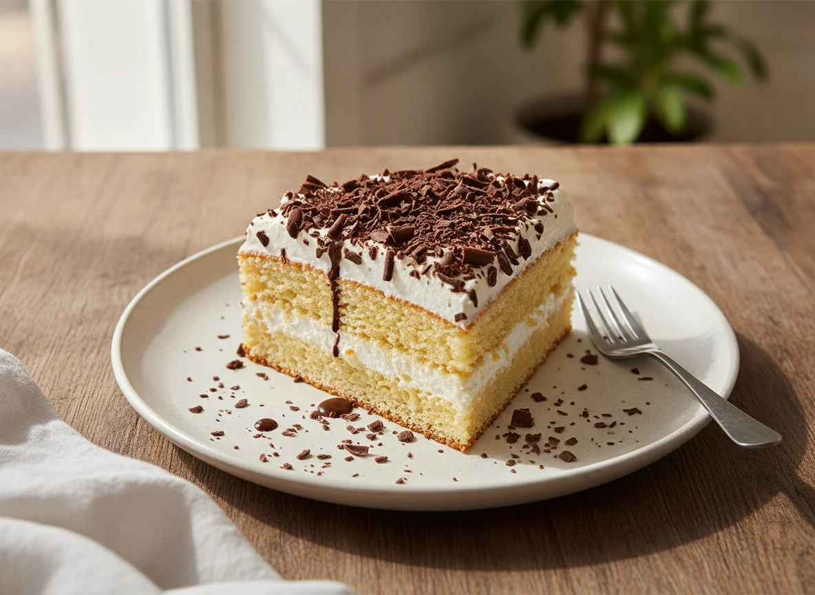 Torta de vainilla con crema y chocolate photo