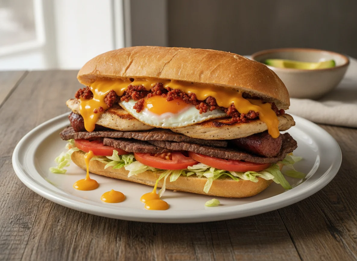 Torta mixta con carnes y queso photo