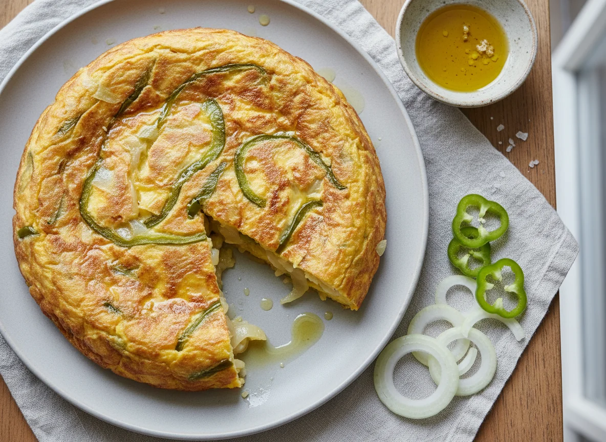 Tortilla con cebolla y pimiento photo