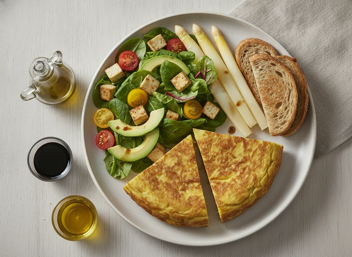 Tortilla con ensalada, aguacate, tofu y pan integral photo