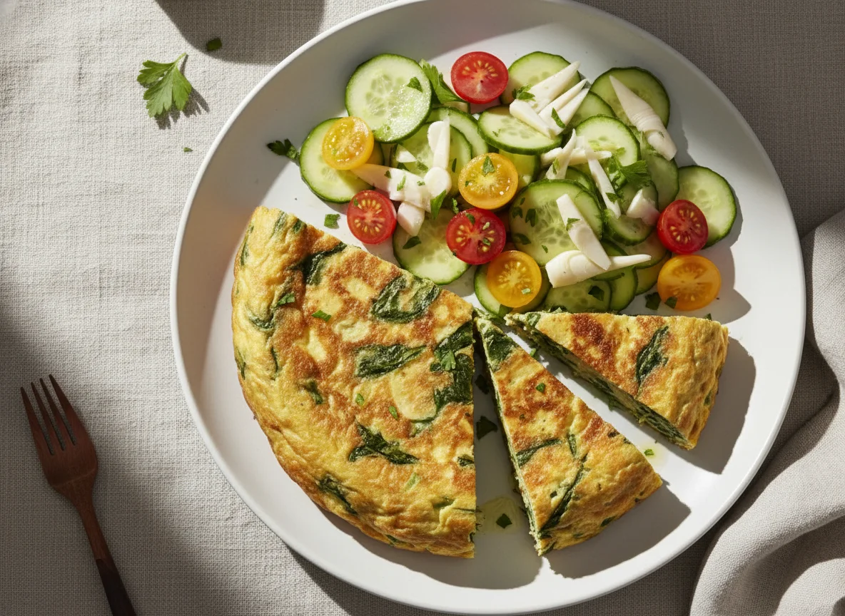 Tortilla con ensalada de pepino, palmitos y tomates cherry photo