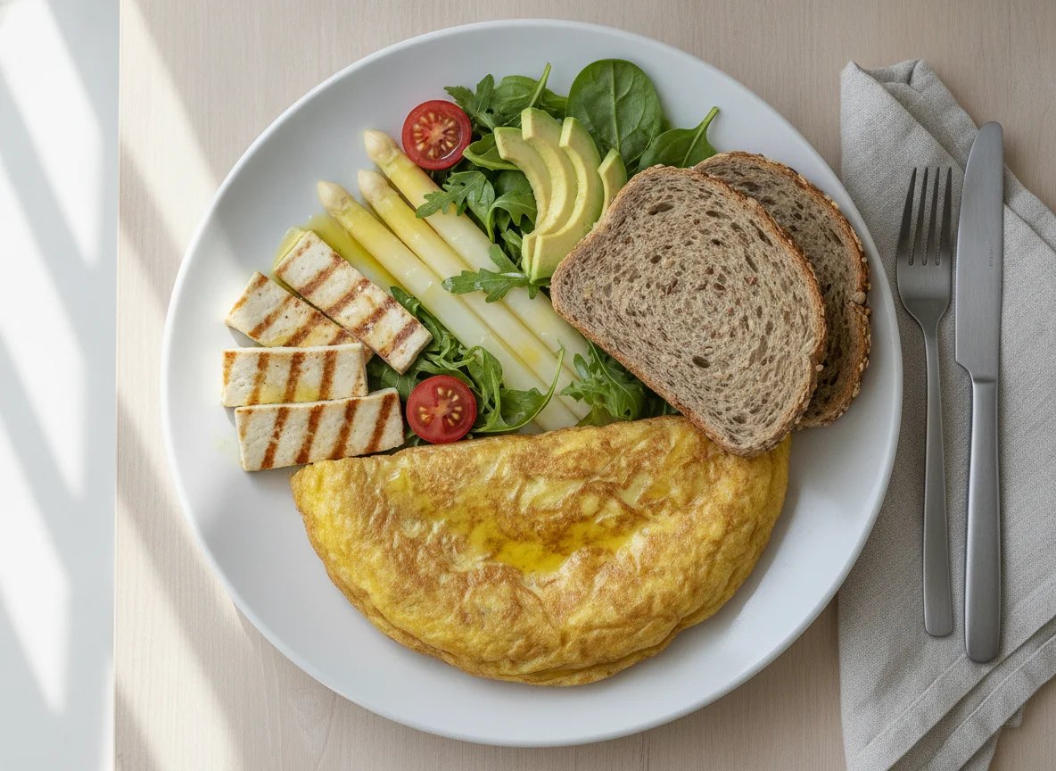Tortilla con ensalada, tofu y pan integral photo