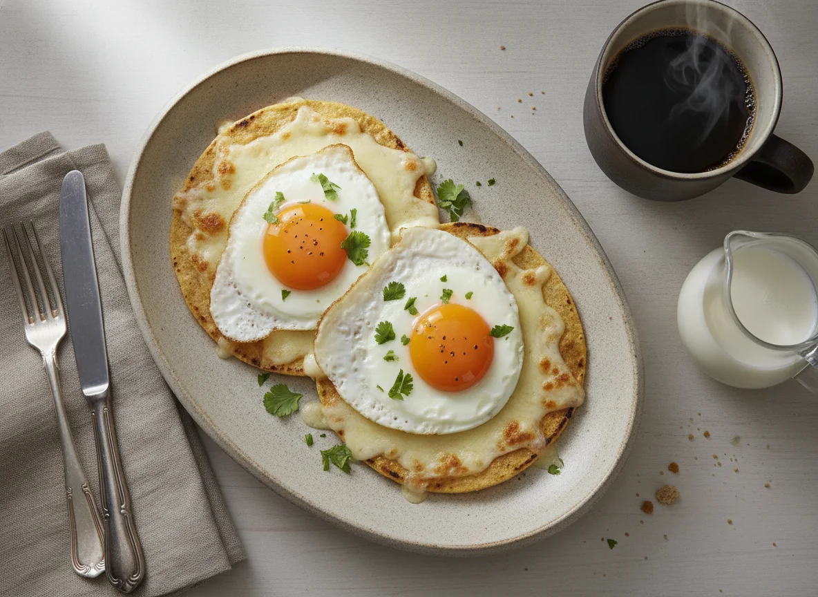 Tortilla con huevo frito y queso mozzarella photo