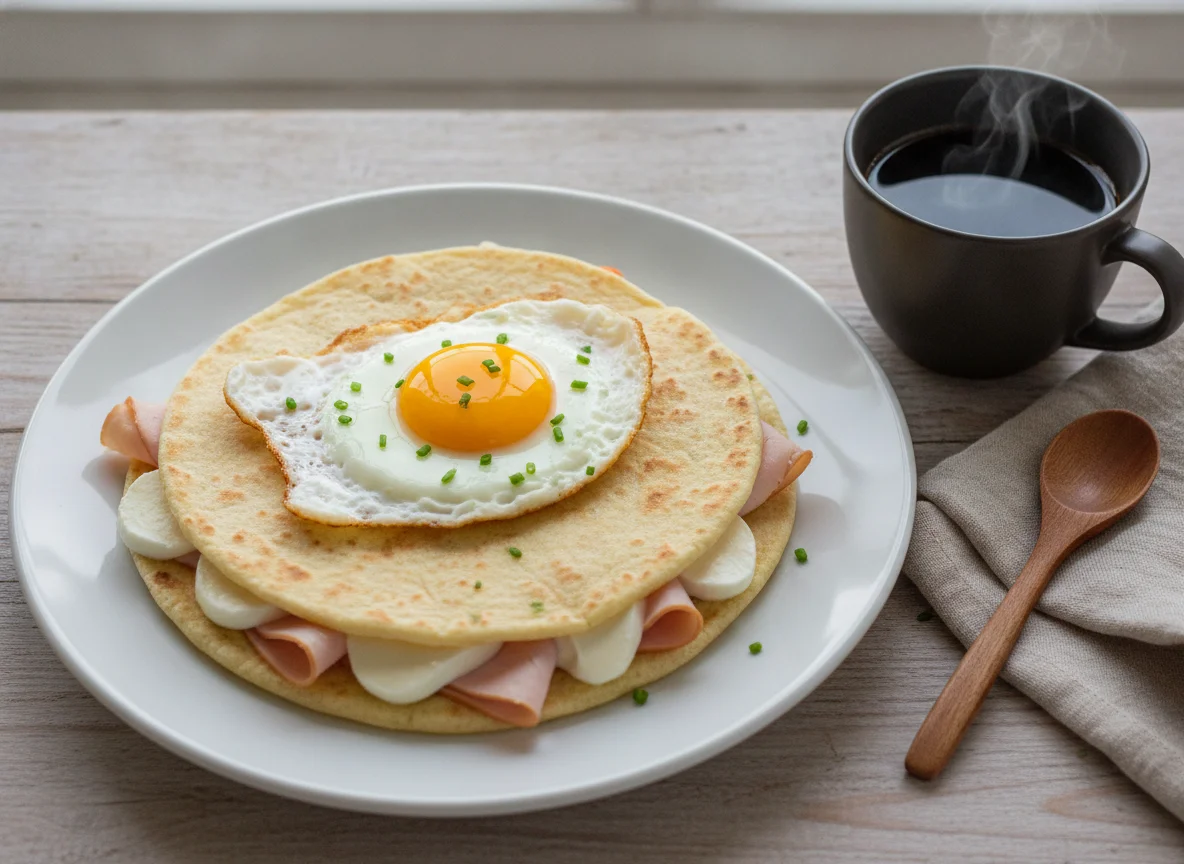 Tortilla con huevo, jamón y queso photo