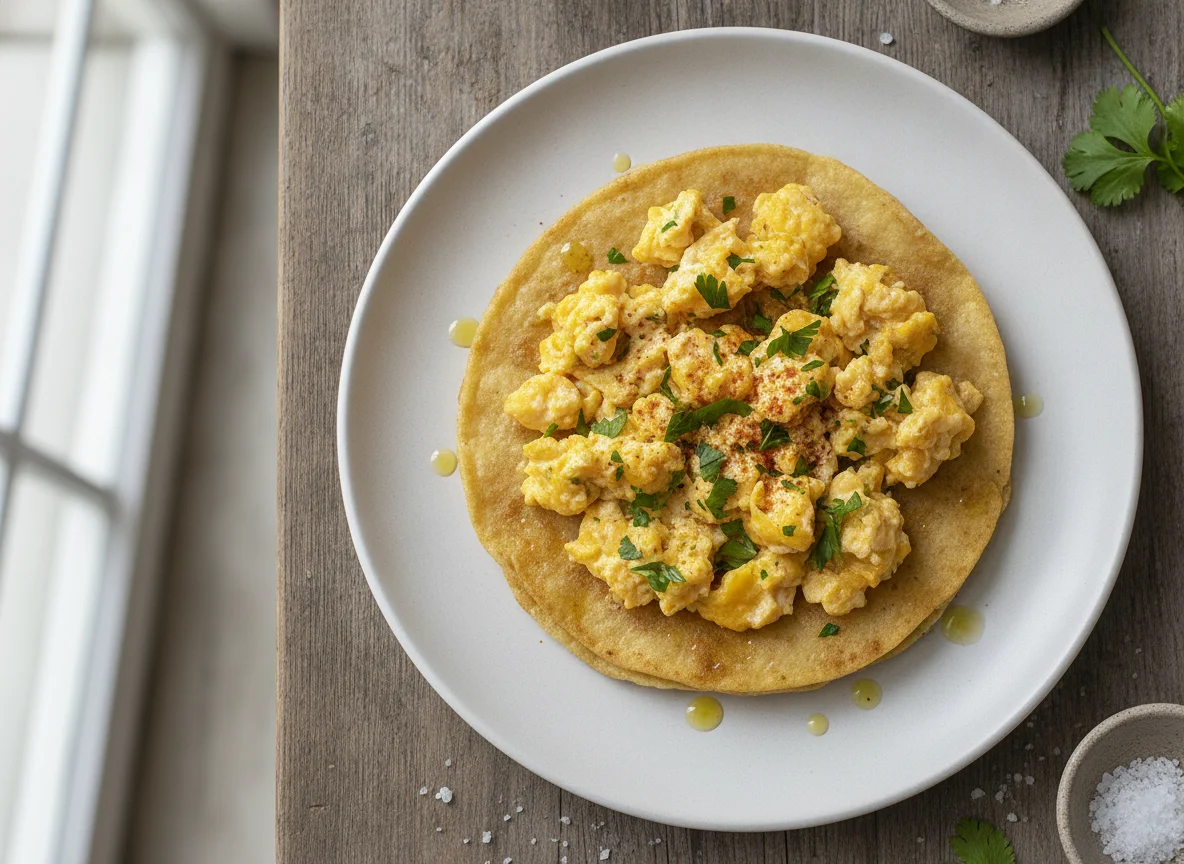 Tortilla con huevo revuelto photo