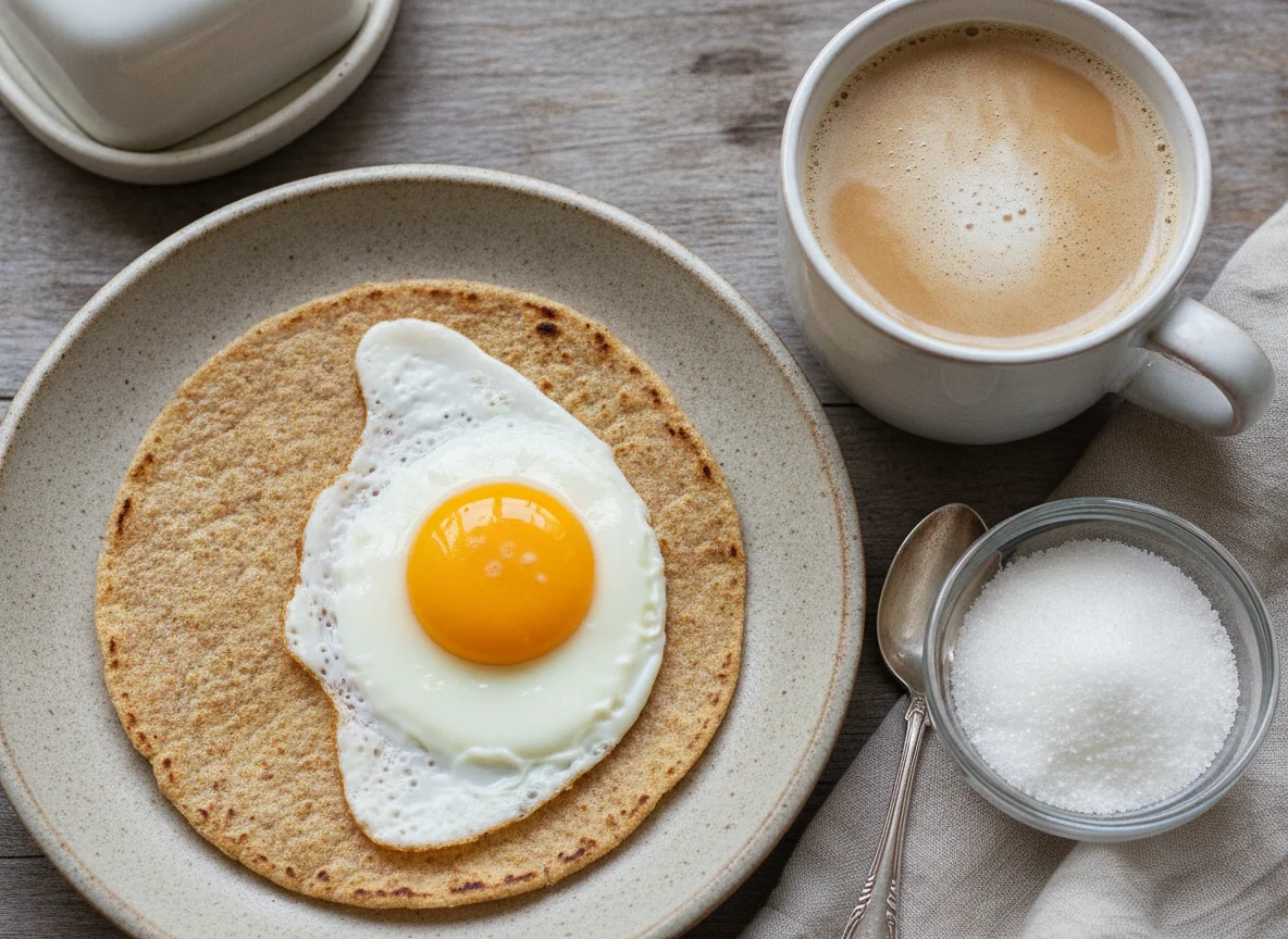 Tortilla con huevo y café con leche photo