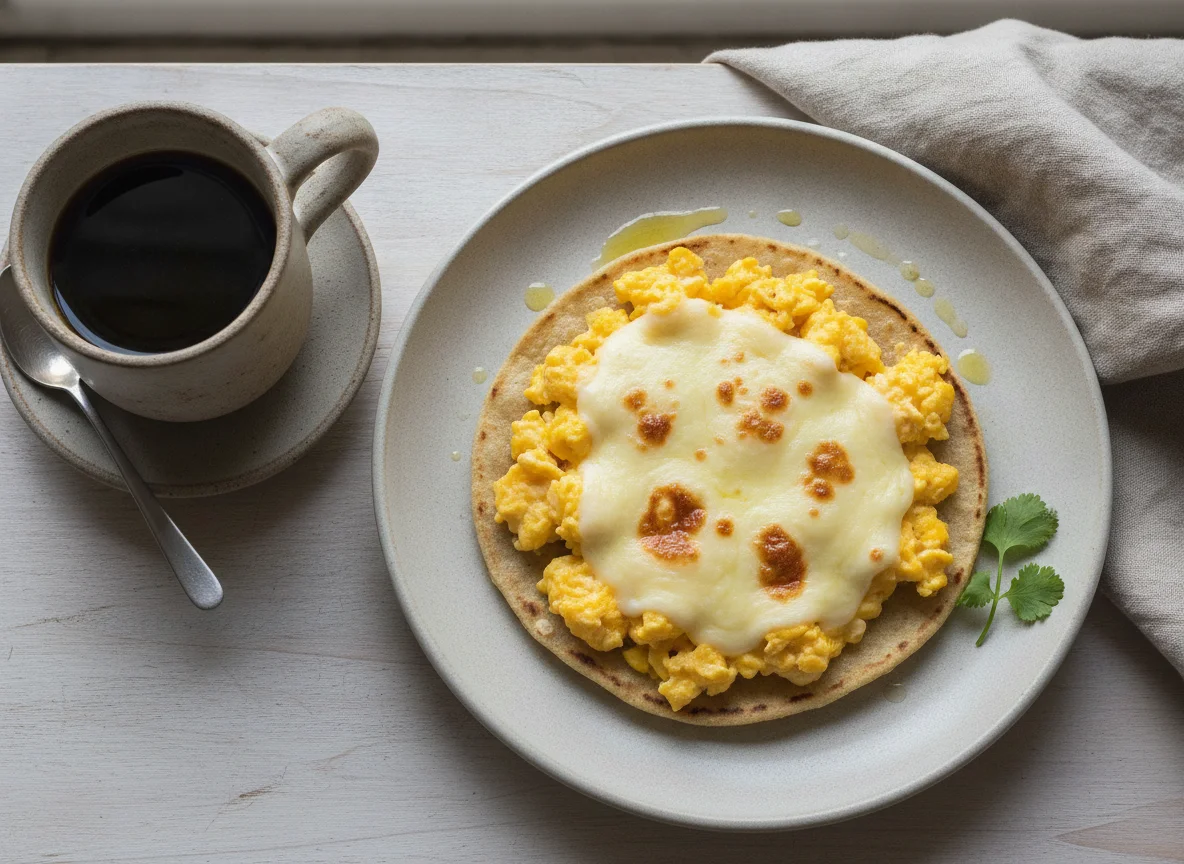 Tortilla con huevo y queso con café photo