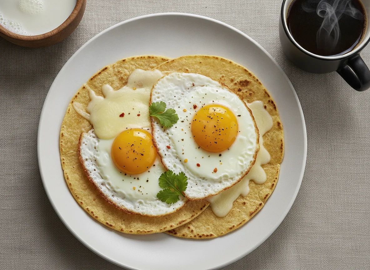 Tortilla con huevos fritos y queso photo