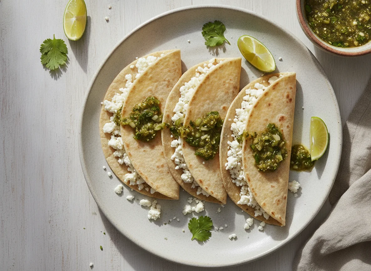 Tortilla con queso fresco y salsa verde photo
