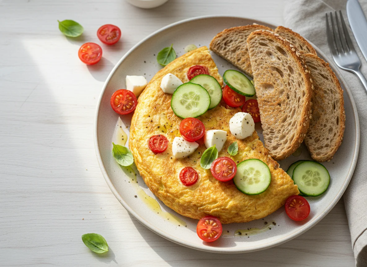 Tortilla con verduras y pan integral photo