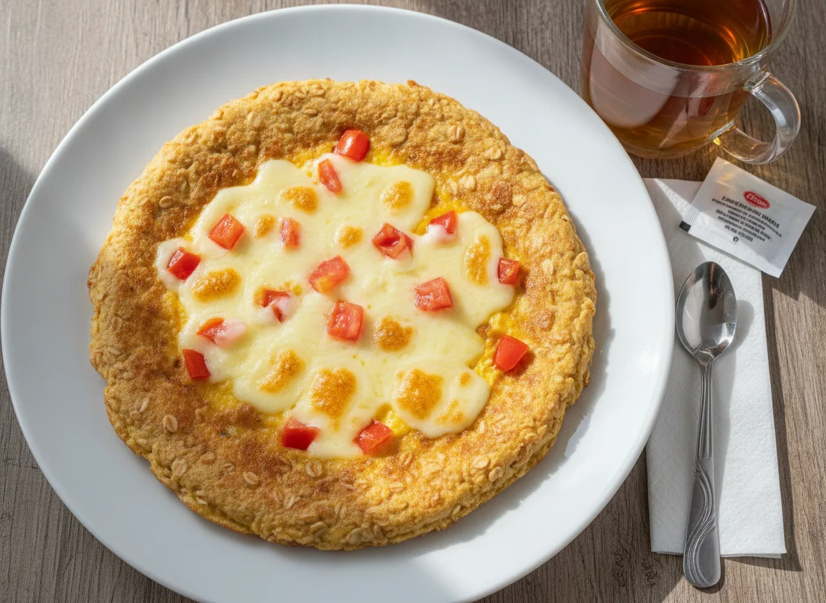 Tortilla de avena con huevo, queso y tomate photo