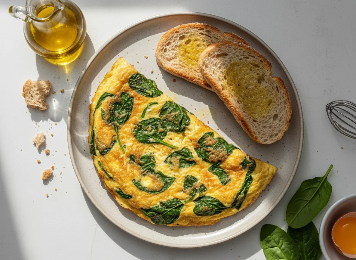Tortilla de espinacas con tostada integral photo