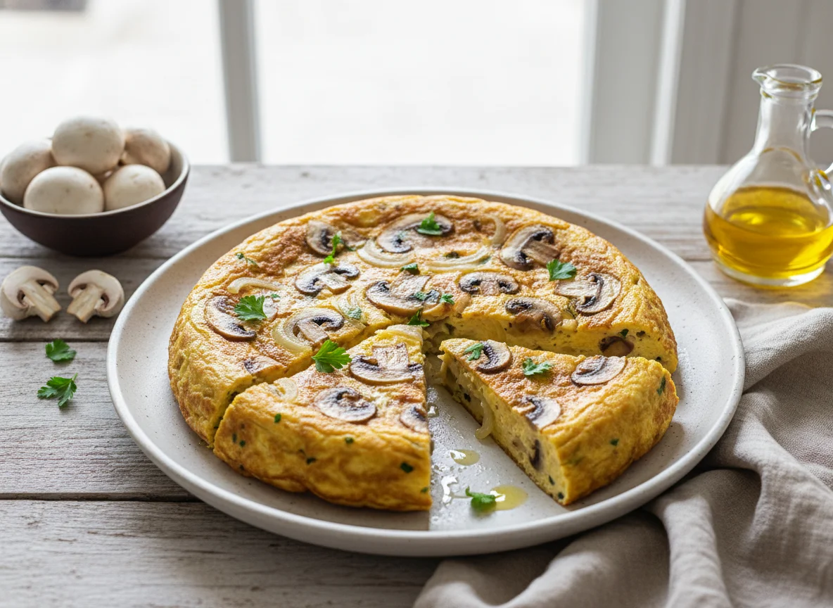Tortilla de huevo con champiñones photo