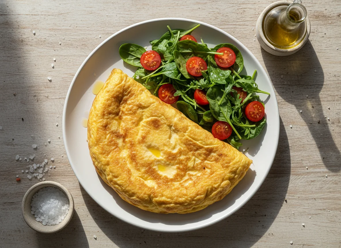 Tortilla de huevo con ensalada photo