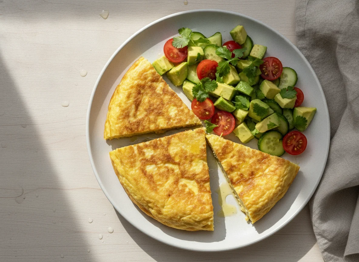 Tortilla de huevo con ensalada de aguacate photo