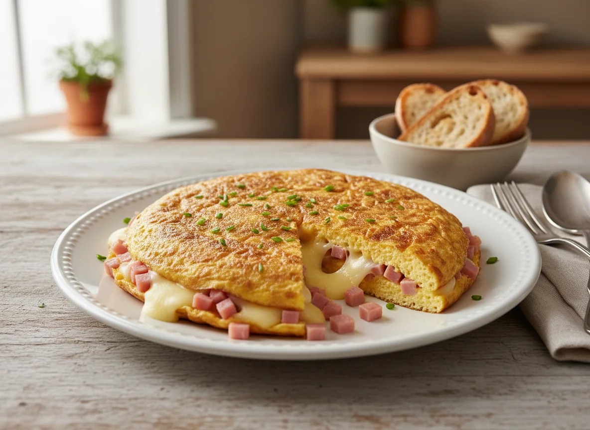 Tortilla de huevo con jamón y queso photo