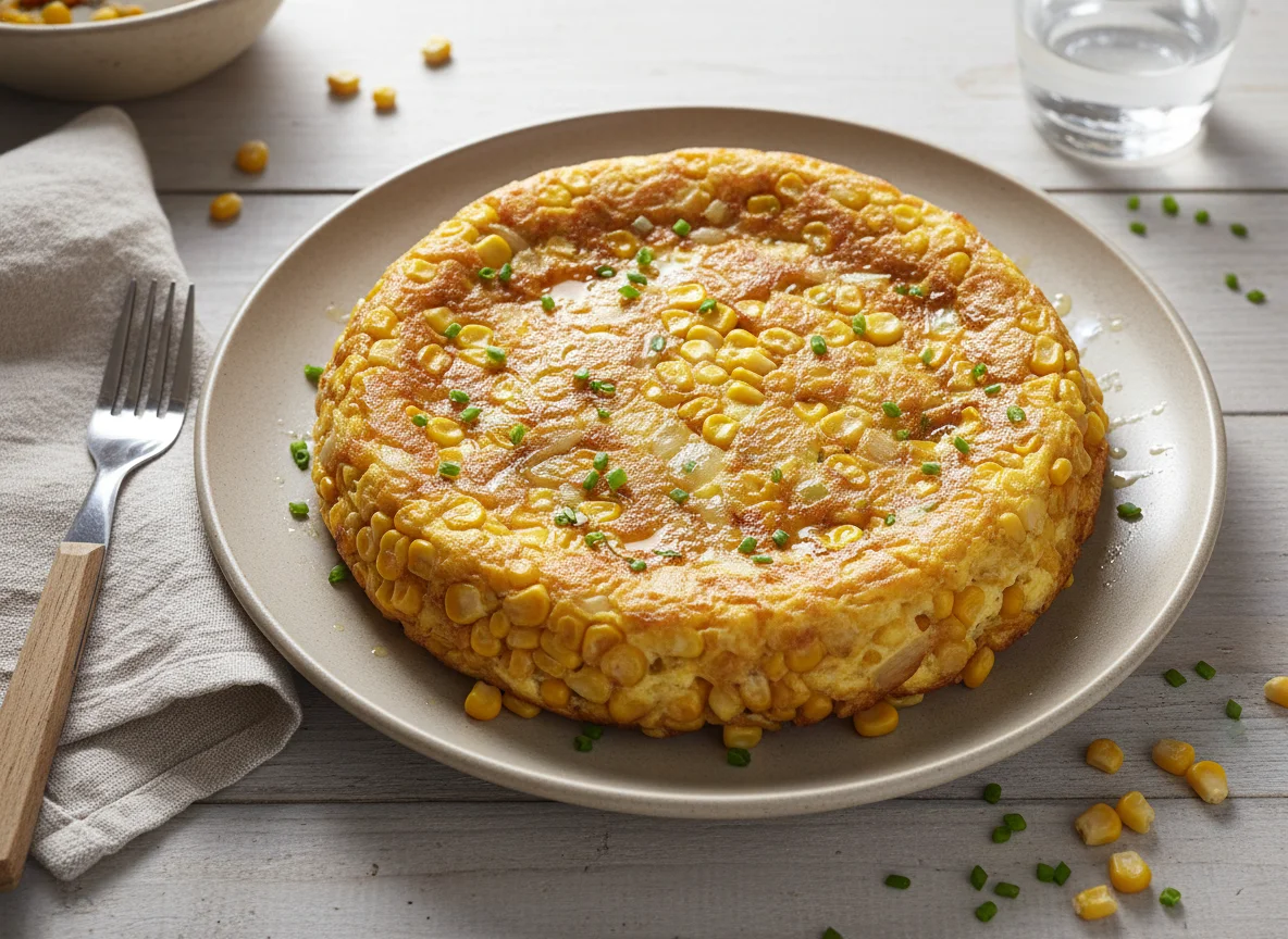 Tortilla de huevo con maíz photo