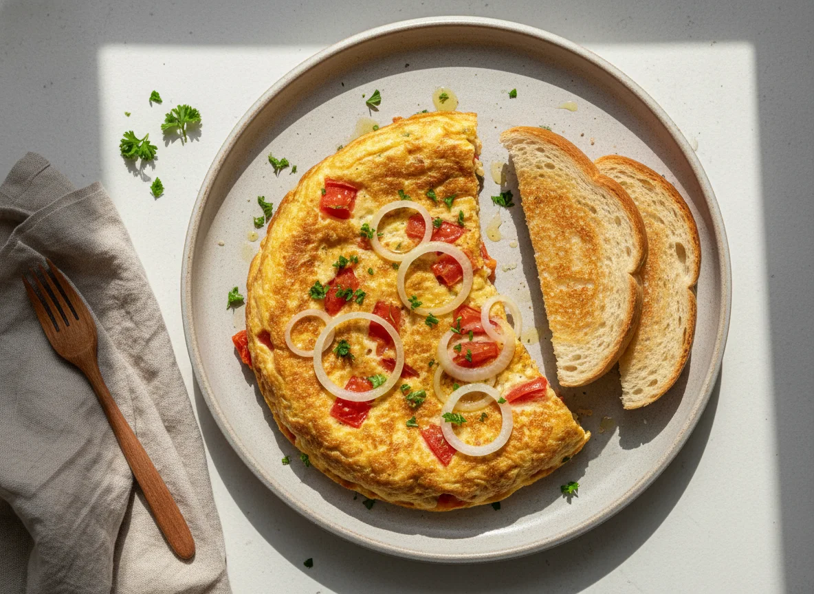 Tortilla de huevo con pan tostado photo