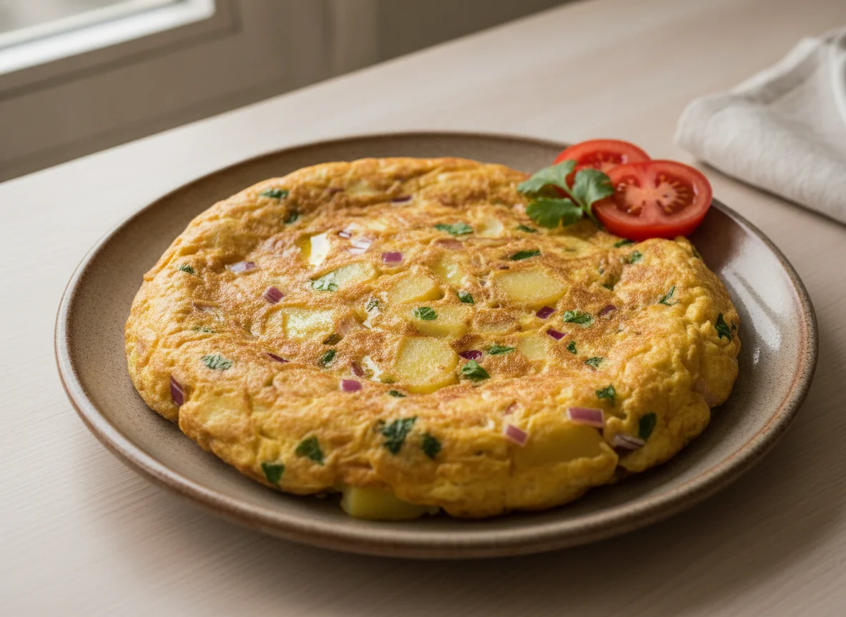 Tortilla de huevo con papas hervidas photo
