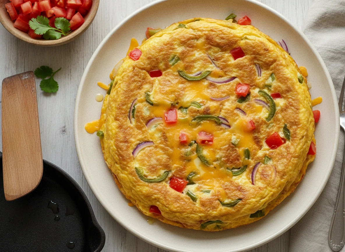 Tortilla de huevos con queso y vegetales photo