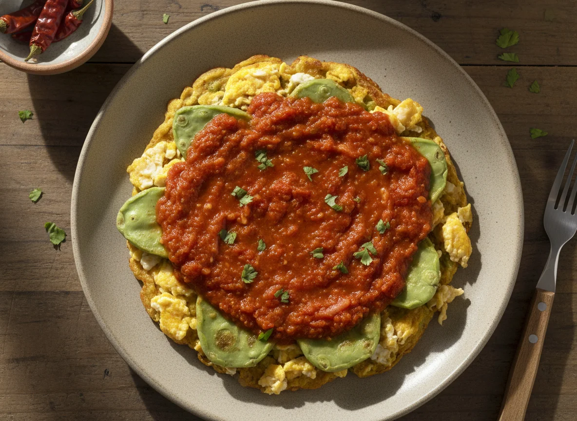 Tortilla de Nopales con Salsa Roja photo
