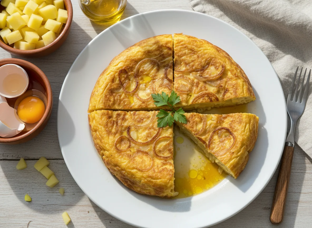 Tortilla de patatas con caldo photo