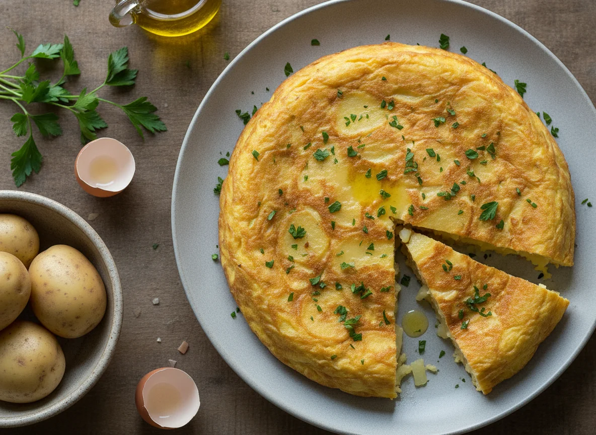 Tortilla de patatas con perejil photo
