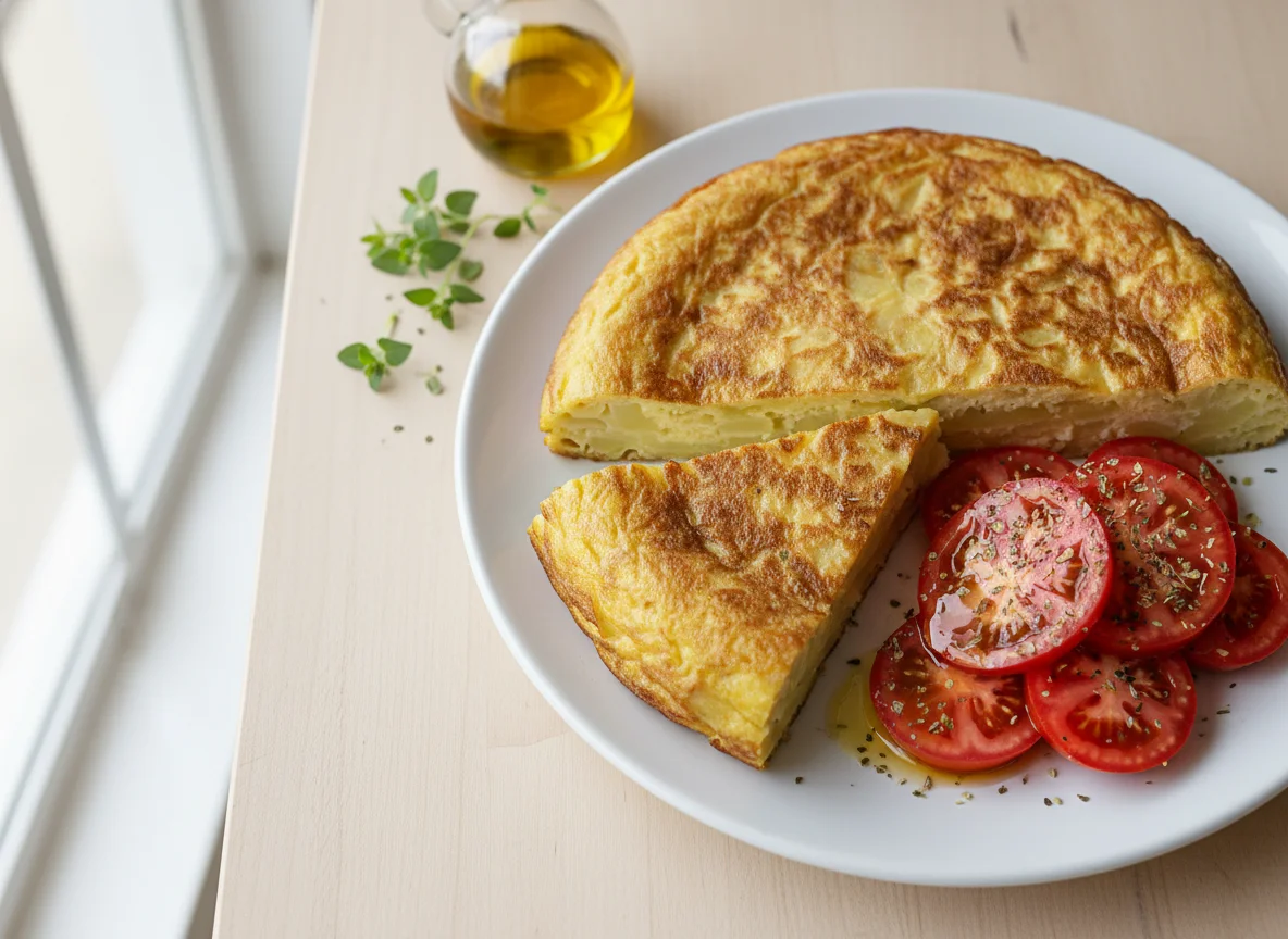 Tortilla de patatas con tomate aliñado photo