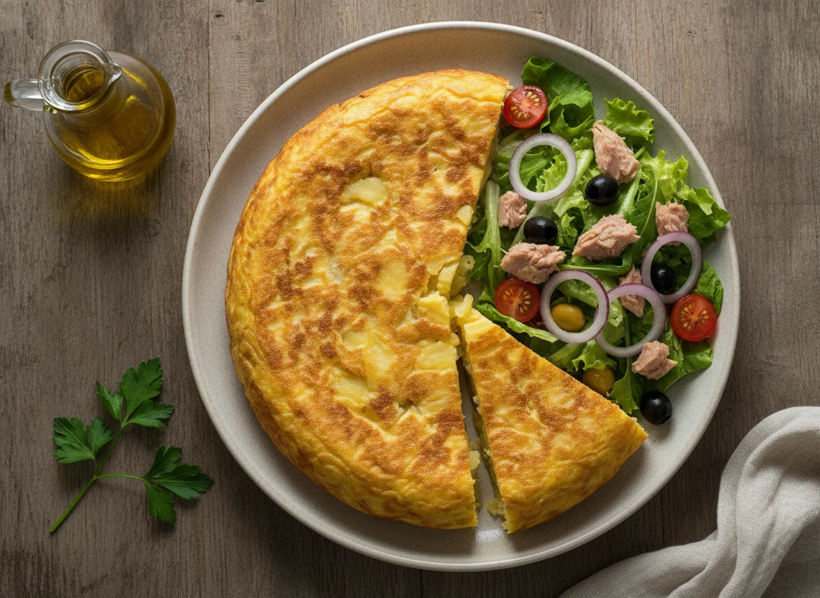 Tortilla de patatas y ensalada mixta photo