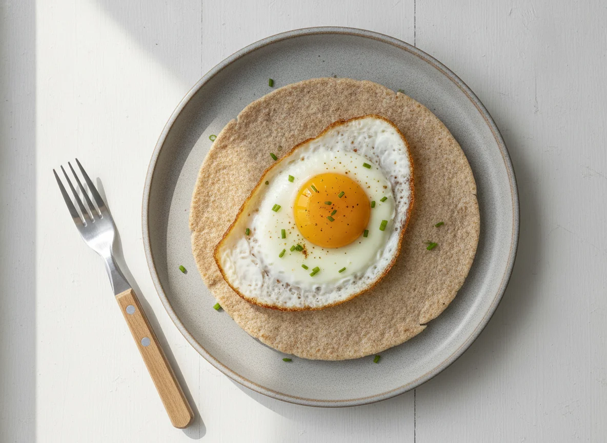 Tortilla de trigo integral con huevo frito photo