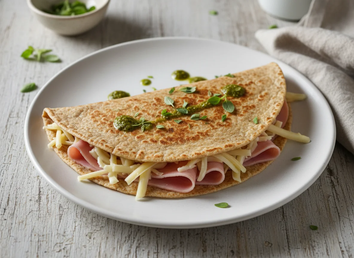 Tortilla de trigo integral con jamón y queso photo